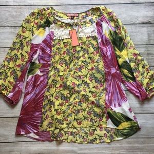 💋Olive Hill Sheer Floral Lace Top Blouse Medium